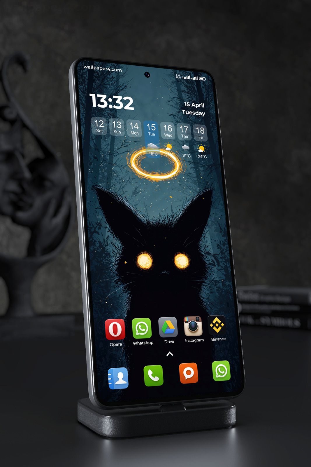 Mobile Wallpaper 7876 - Mystical Black Cat With Glowing Eyes in Forest