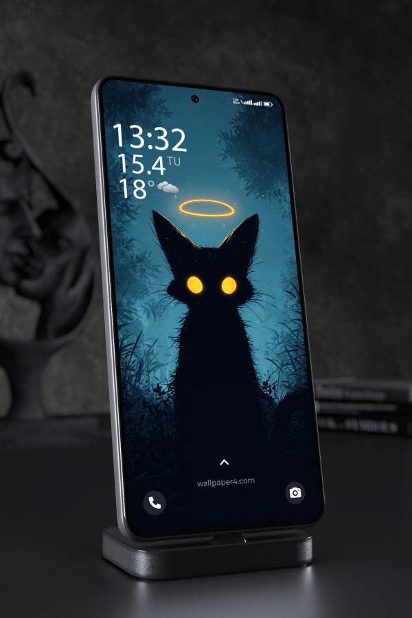 Mobile Wallpaper 7876 - Mystical Black Cat With Glowing Eyes in Forest