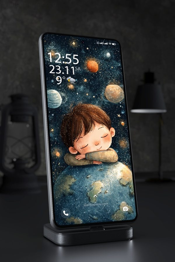 Phone Wallpaper 7890 - Cute Space Boy Dreaming Among Planets