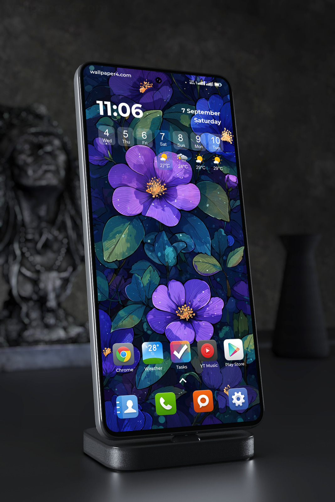 Phone Wallpaper 7895 - Dark Purple Floral Fantasy Background