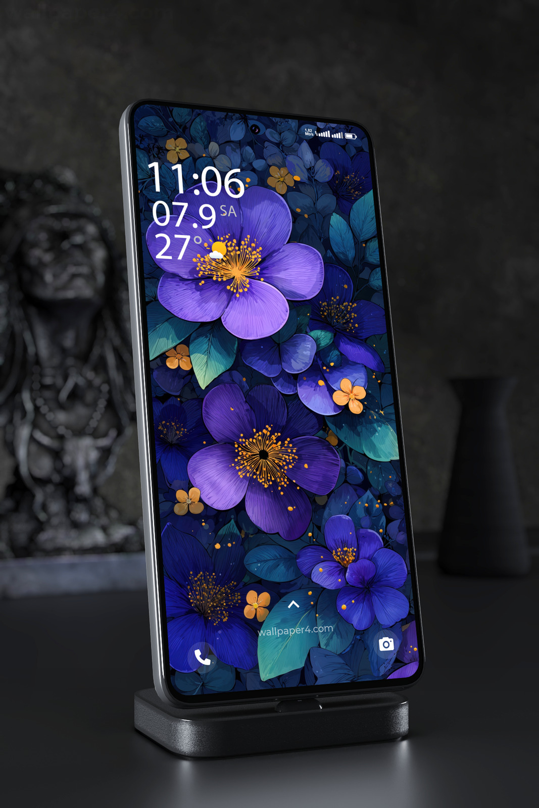 Mobile Wallpaper 7895 - Dark Purple Floral Fantasy Background