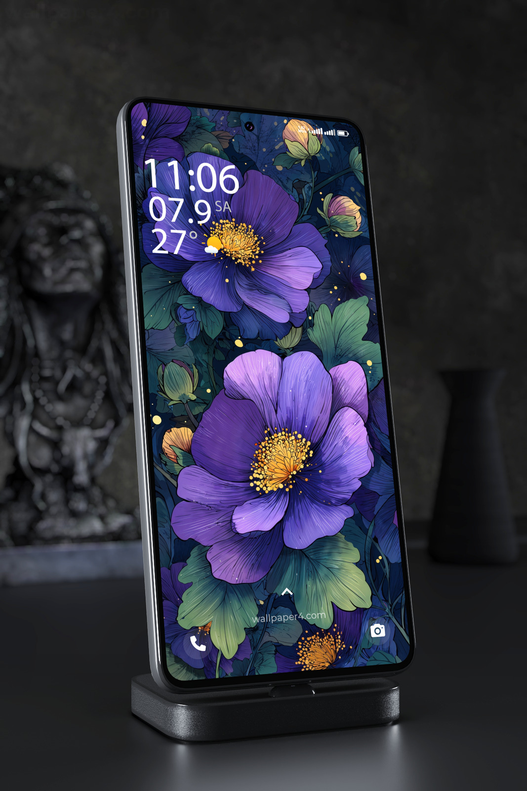 Mobile Wallpaper 7895 - Dark Purple Floral Fantasy Background
