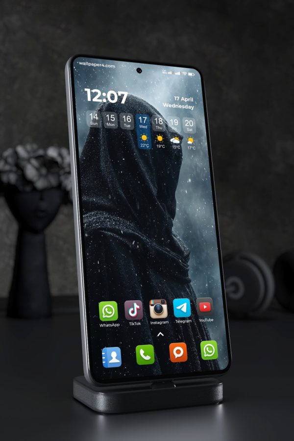 Phone Wallpaper 7909 - Dark Hooded Figure in Rainy Night Scene