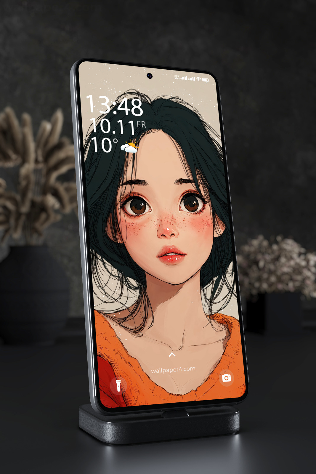 Phone Wallpaper 7916 - Anime Girl Portrait with Dark Hair Art