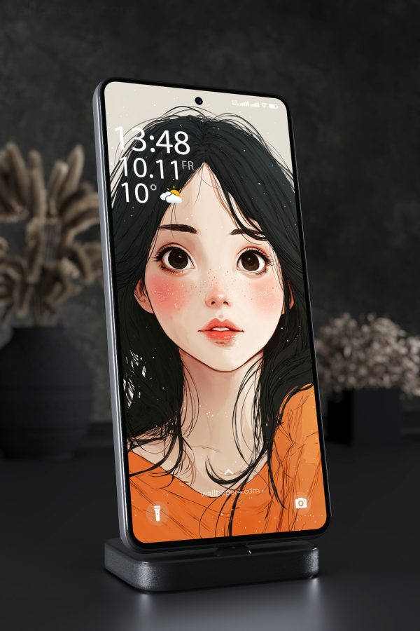 Mobile Wallpaper 7916 - Anime Girl Portrait with Dark Hair Art