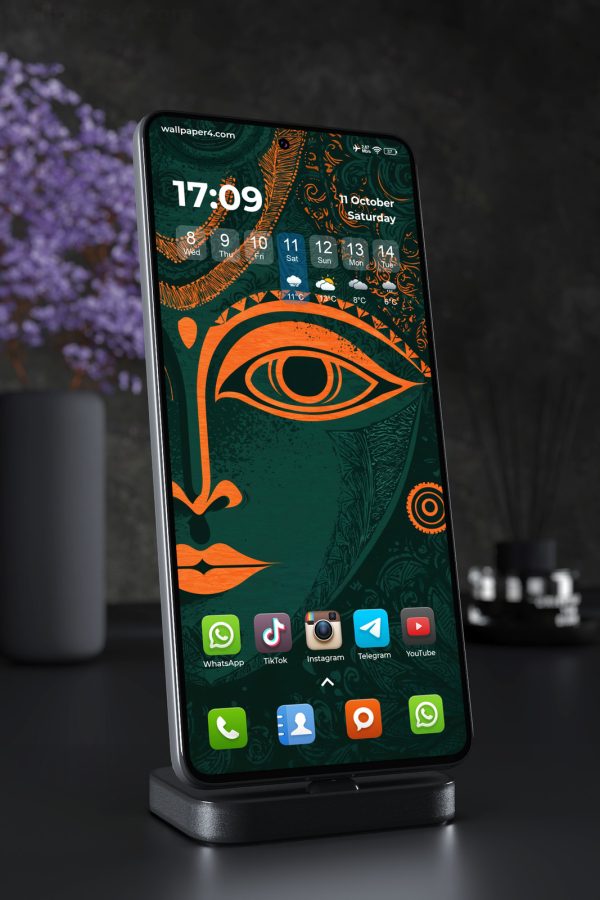 Phone Wallpaper 7925 - Mystical Orange Eye Tribal Art Design