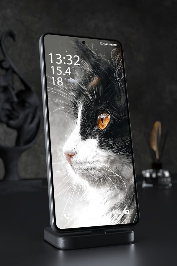 Mobile Wallpaper 7929 - Black and White Cat Close Up Portrait