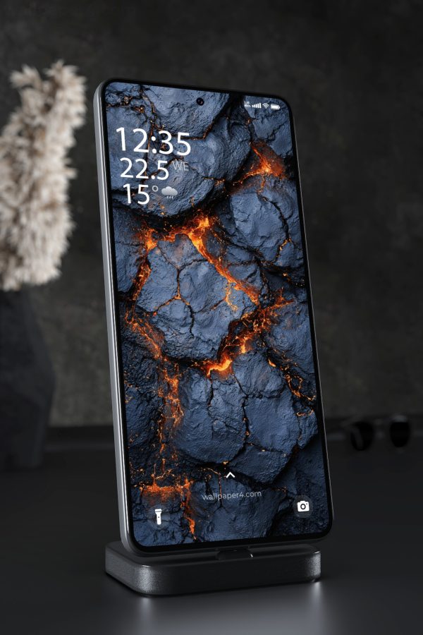 Phone Wallpaper 7934 - Dark Lava Stone Texture with Fiery Cracks