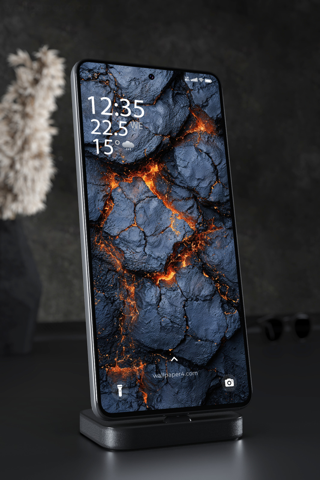 Phone Wallpaper 7934 - Dark Lava Stone Texture with Fiery Cracks
