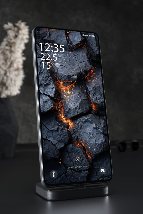 Mobile Wallpaper 7934 - Dark Lava Stone Texture with Fiery Cracks