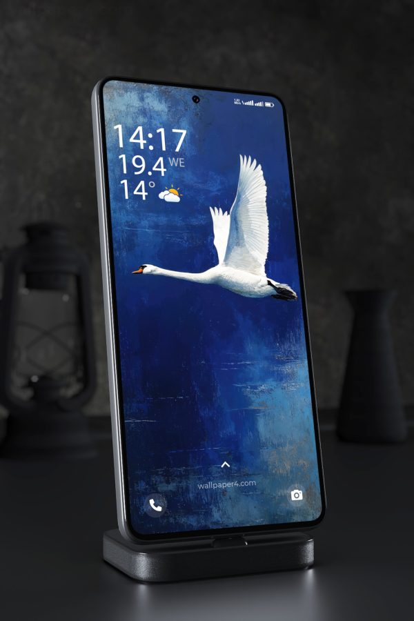 Phone Wallpaper 7942 - White Swan Flying Over Blue Abstract Art