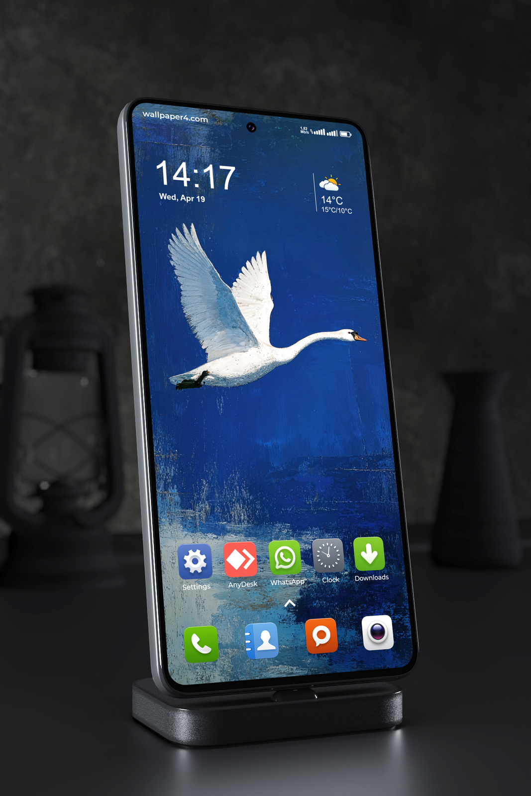Mobile Wallpaper 7942 - White Swan Flying Over Blue Abstract Art