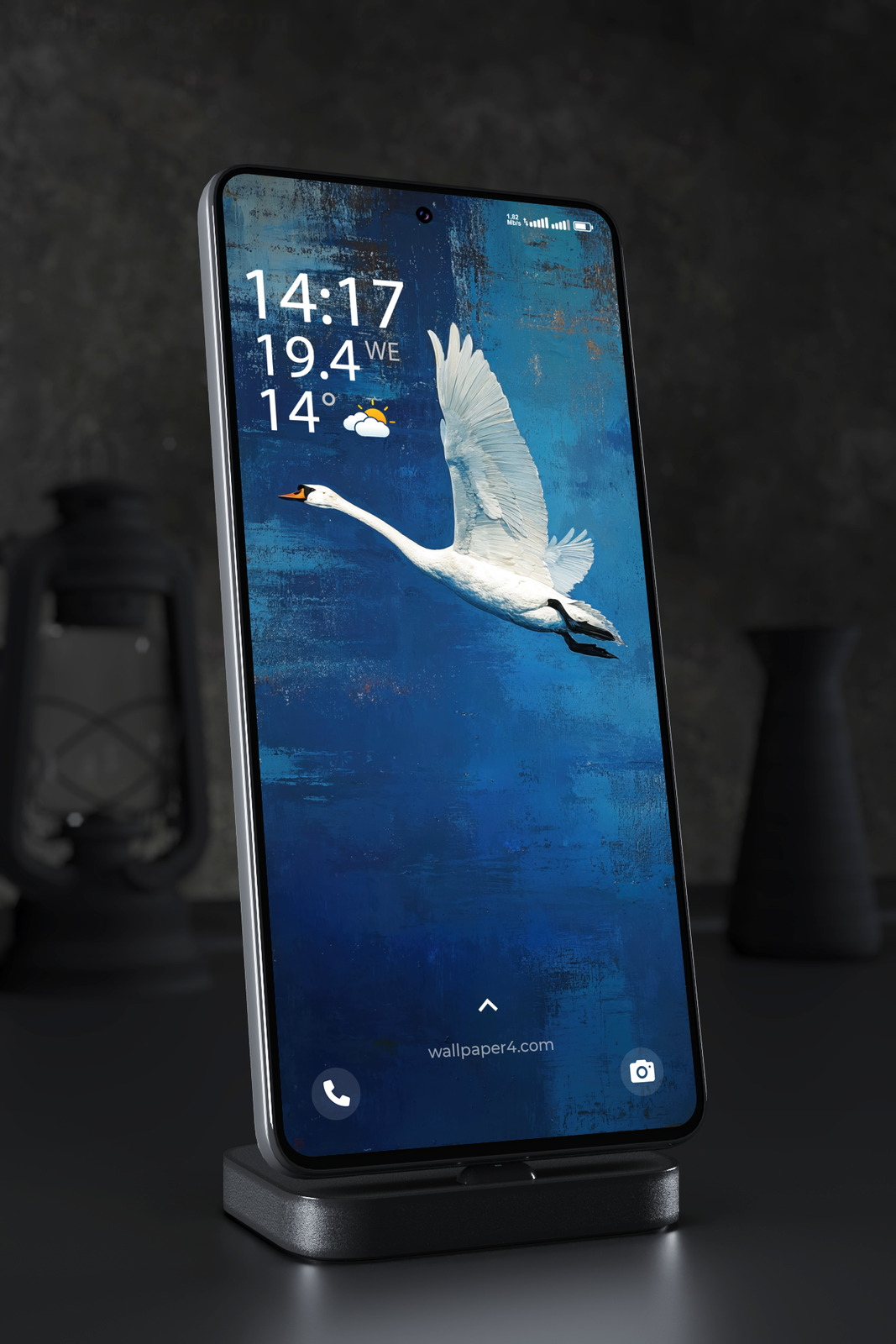 Mobile Wallpaper 7942 - White Swan Flying Over Blue Abstract Art