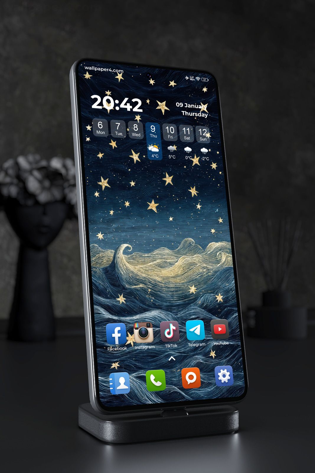 Mobile Wallpaper 7956 - Golden Stars Over Ocean Waves Art