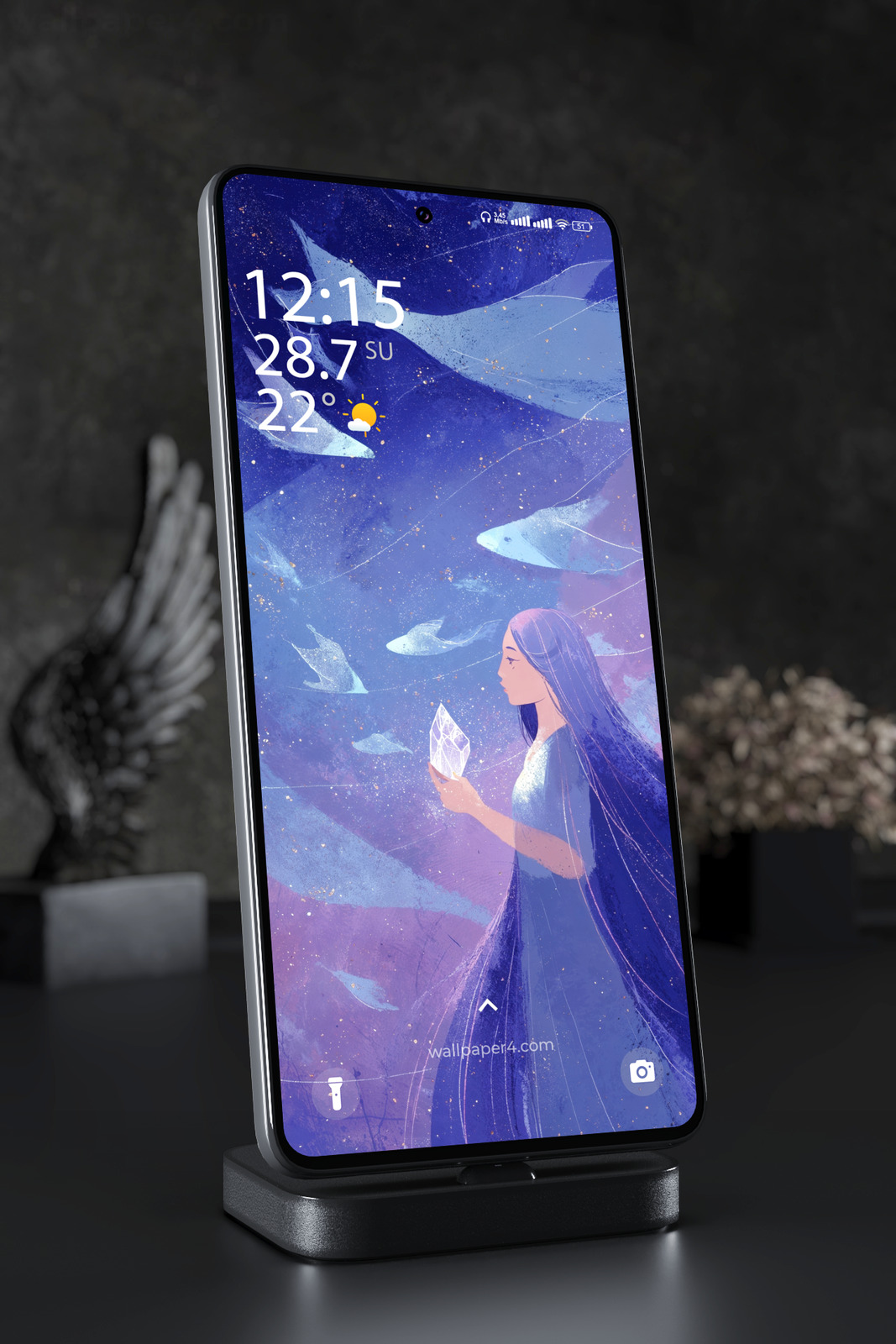Phone Wallpaper 7961 - Mystical Blue Girl Holding Crystal Art