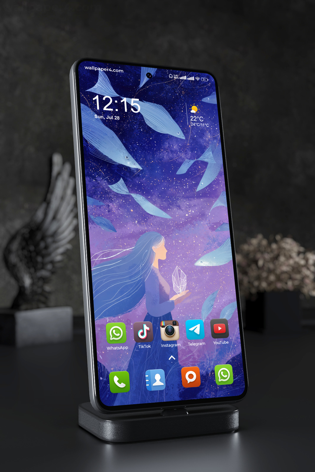 Mobile Wallpaper 7961 - Mystical Blue Girl Holding Crystal Art