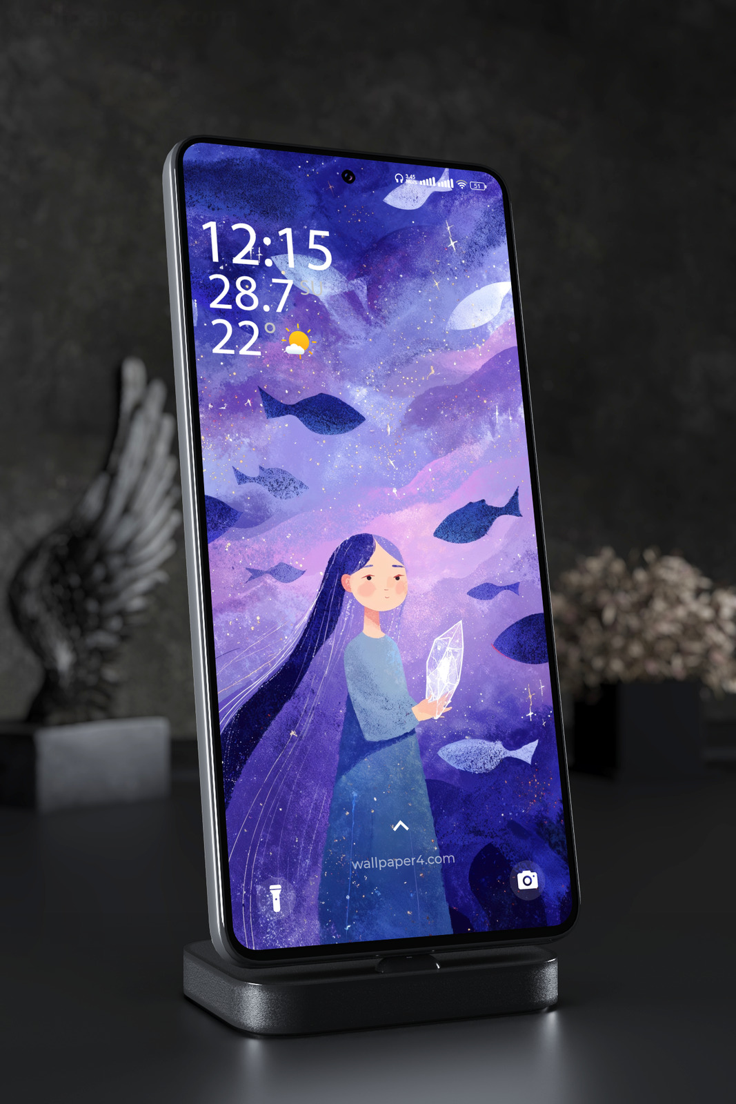 Mobile Wallpaper 7961 - Mystical Blue Girl Holding Crystal Art