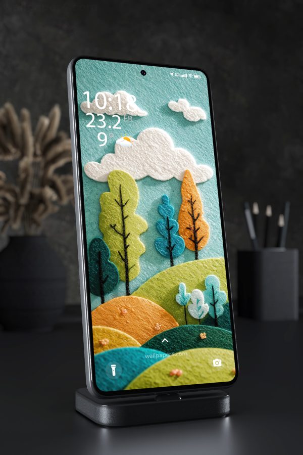 Phone Wallpaper 7966 - Colorful Felt Forest Landscape Wallpaper