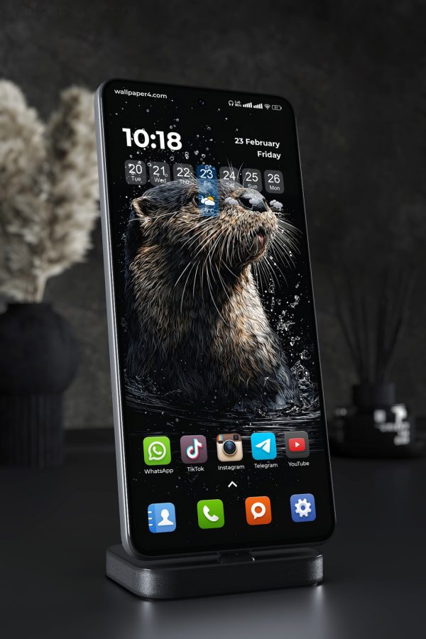Phone Wallpaper 7969 - Otter Portrait in Dark Ocean Style