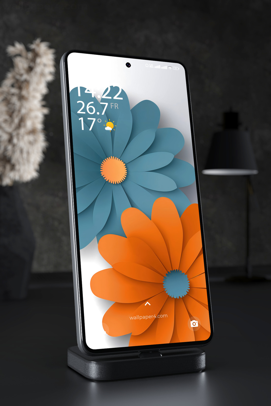 Phone Wallpaper 7983 - Abstract Blue and Orange Flower Design