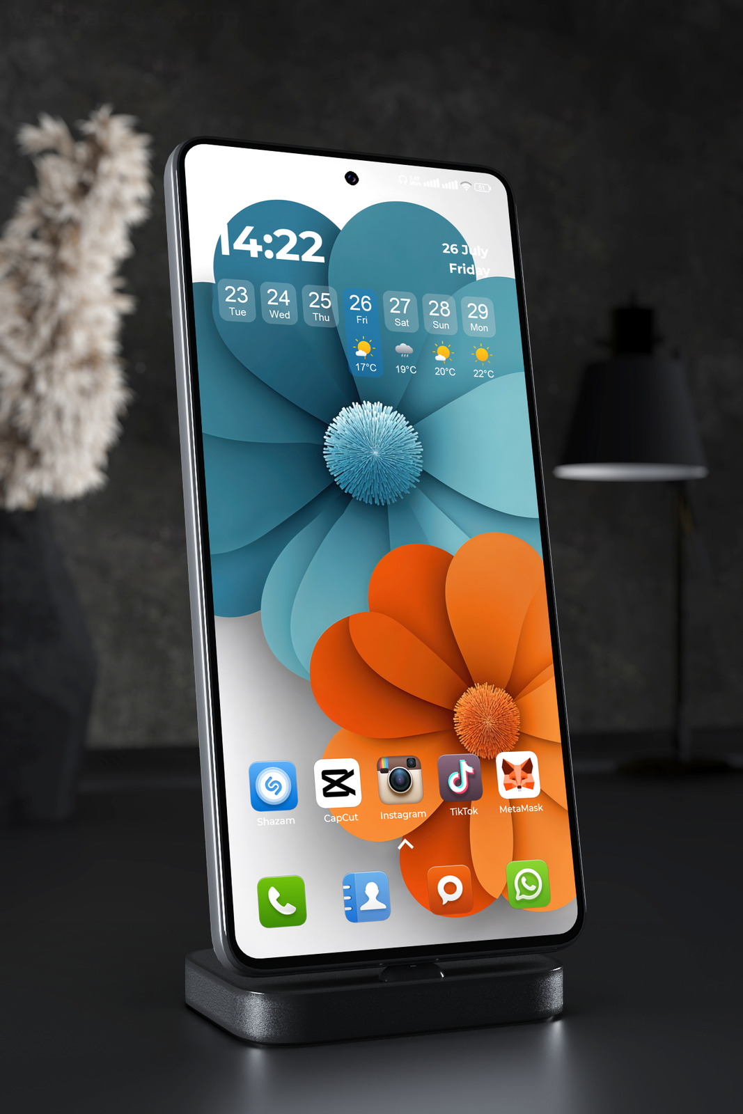 Mobile Wallpaper 7983 - Abstract Blue and Orange Flower Design