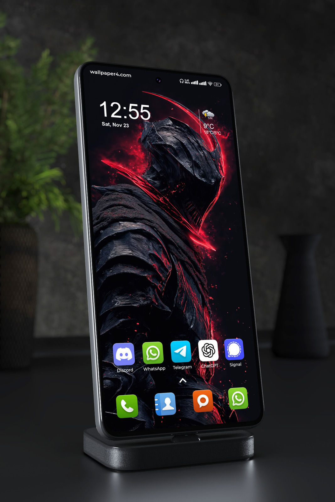 Mobile Wallpaper 7987 - Dark Red Knight Fantasy Warrior Armor Art