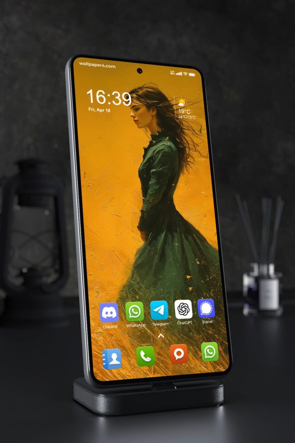 Phone Wallpaper 7999 - Elegant Dark Woman Portrait in Golden Light