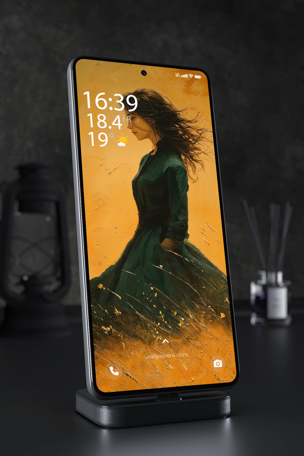Mobile Wallpaper 7999 - Elegant Dark Woman Portrait in Golden Light