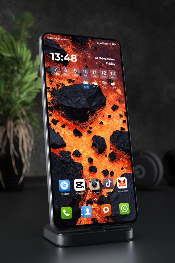 Phone Wallpaper 8022 - Molten Lava and Black Volcanic Rocks