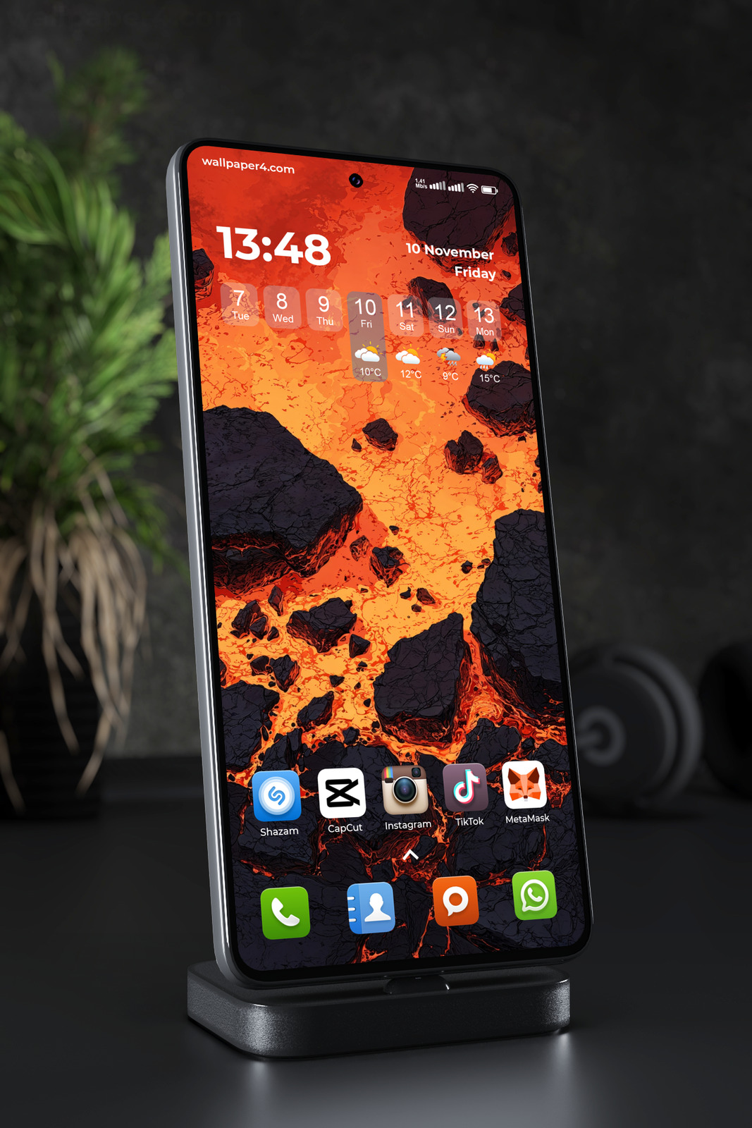 Mobile Wallpaper 8022 - Molten Lava and Black Volcanic Rocks