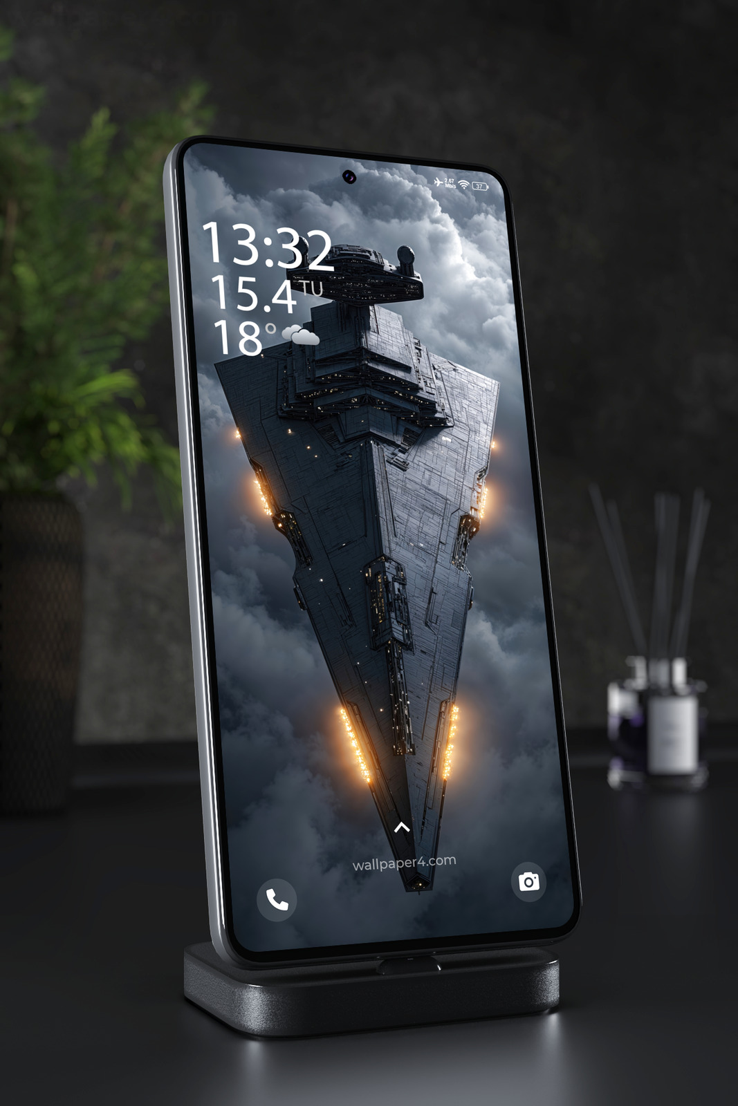 Mobile Wallpaper 8072 - Dark Galactic Battleship in Storm Clouds