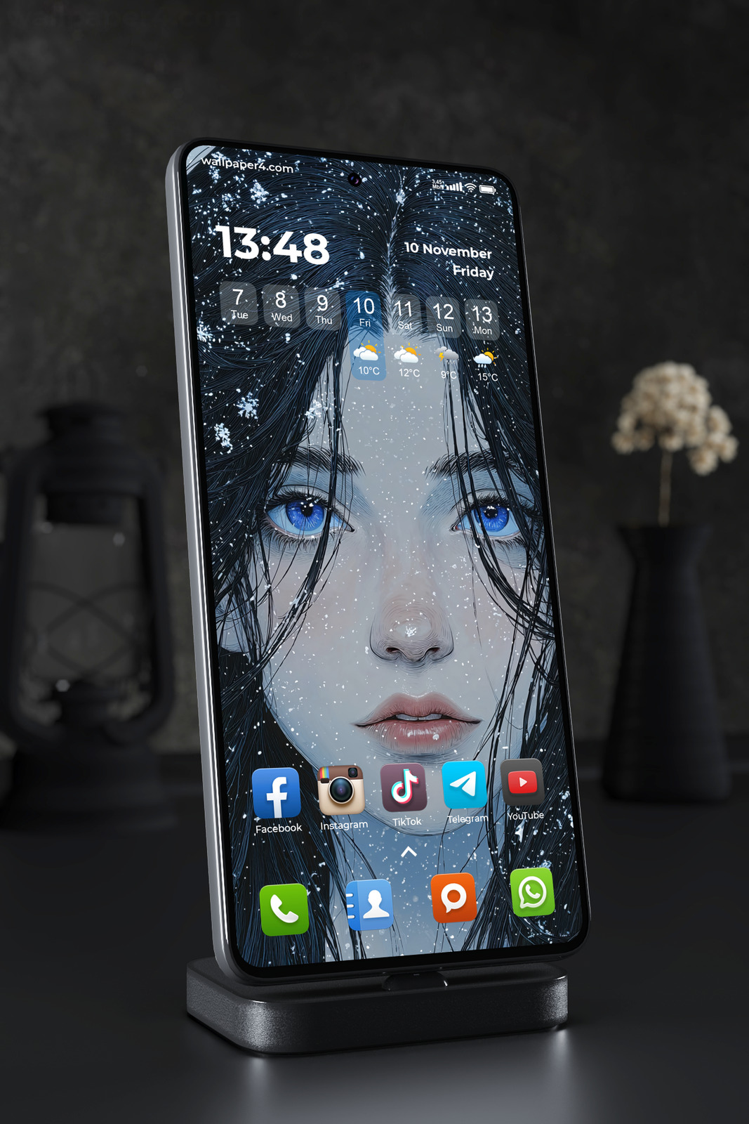 Phone Wallpaper 8077 - Snow Queen Portrait with Icy Blue Eyes