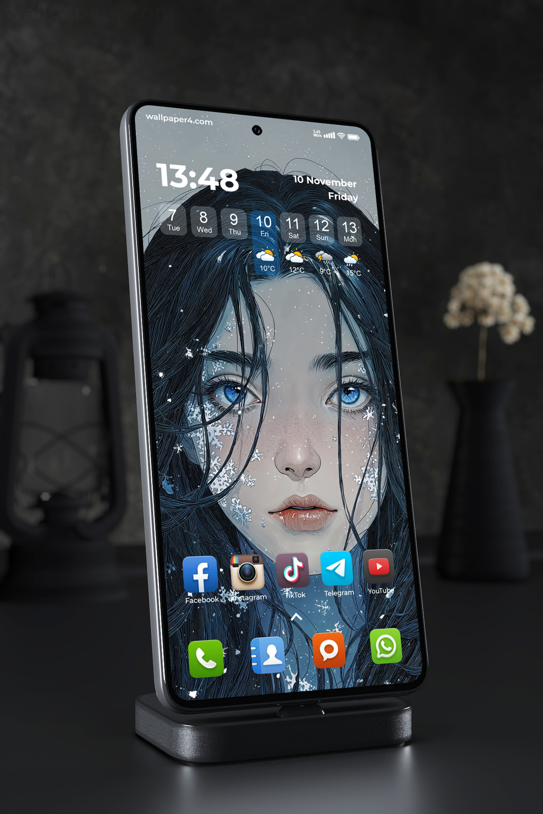 Mobile Wallpaper 8077 - Snow Queen Portrait with Icy Blue Eyes