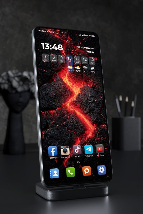 Phone Wallpaper 8094 - Glowing Lava Flow Through Black Volcanic Rock