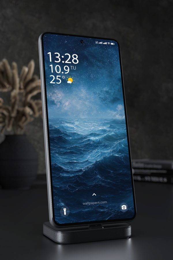 Phone Wallpaper 8103 - Starry Ocean Waves Beneath a Dreamy Night Sky