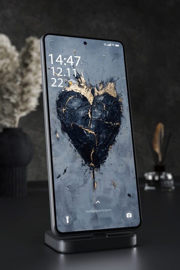 Phone Wallpaper 8108 - Black and Gold Anatomical Heart Abstract Art