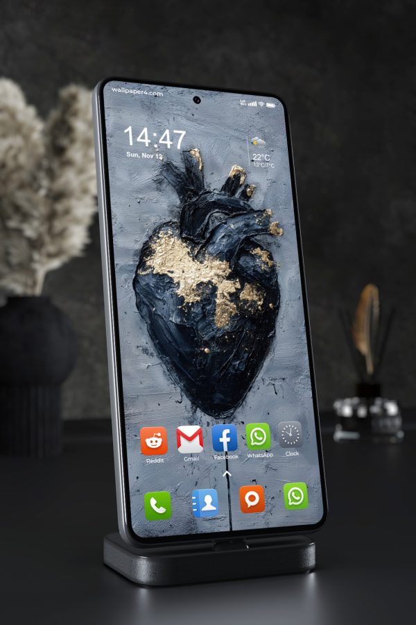 Mobile Wallpaper 8108 - Black and Gold Anatomical Heart Abstract Art