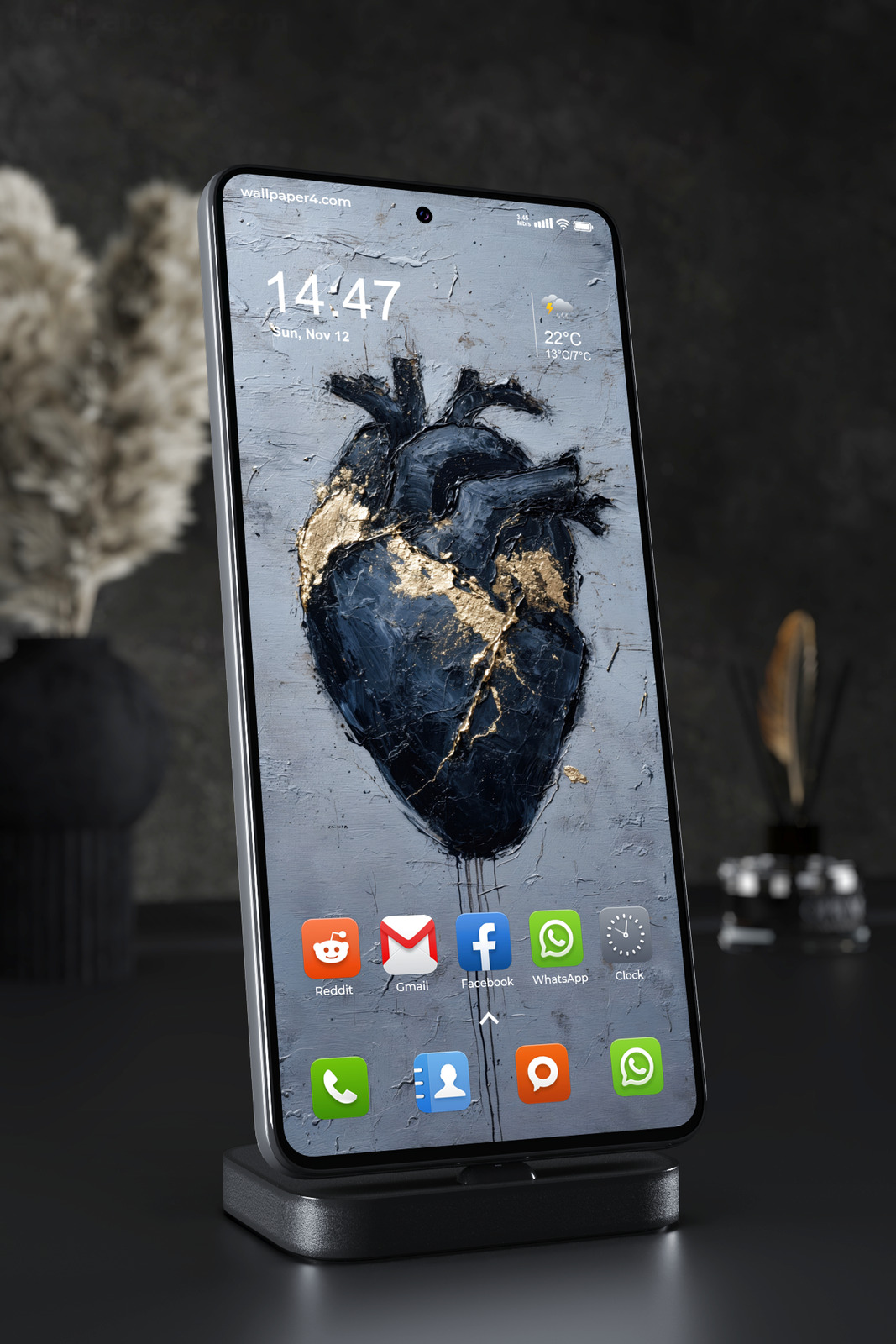 Mobile Wallpaper 8108 - Black and Gold Anatomical Heart Abstract Art