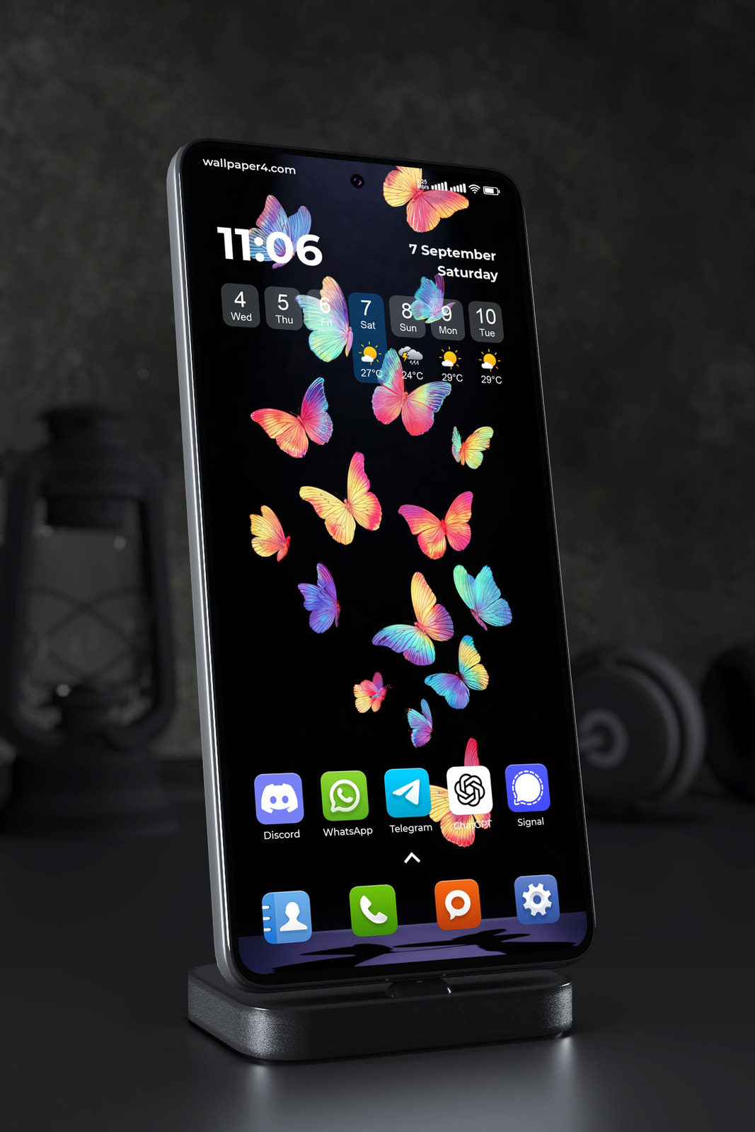 Phone Wallpaper 8137 - Vibrant Rainbow Butterflies on Black Background