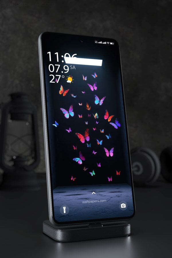 Mobile Wallpaper 8137 - Vibrant Rainbow Butterflies on Black Background