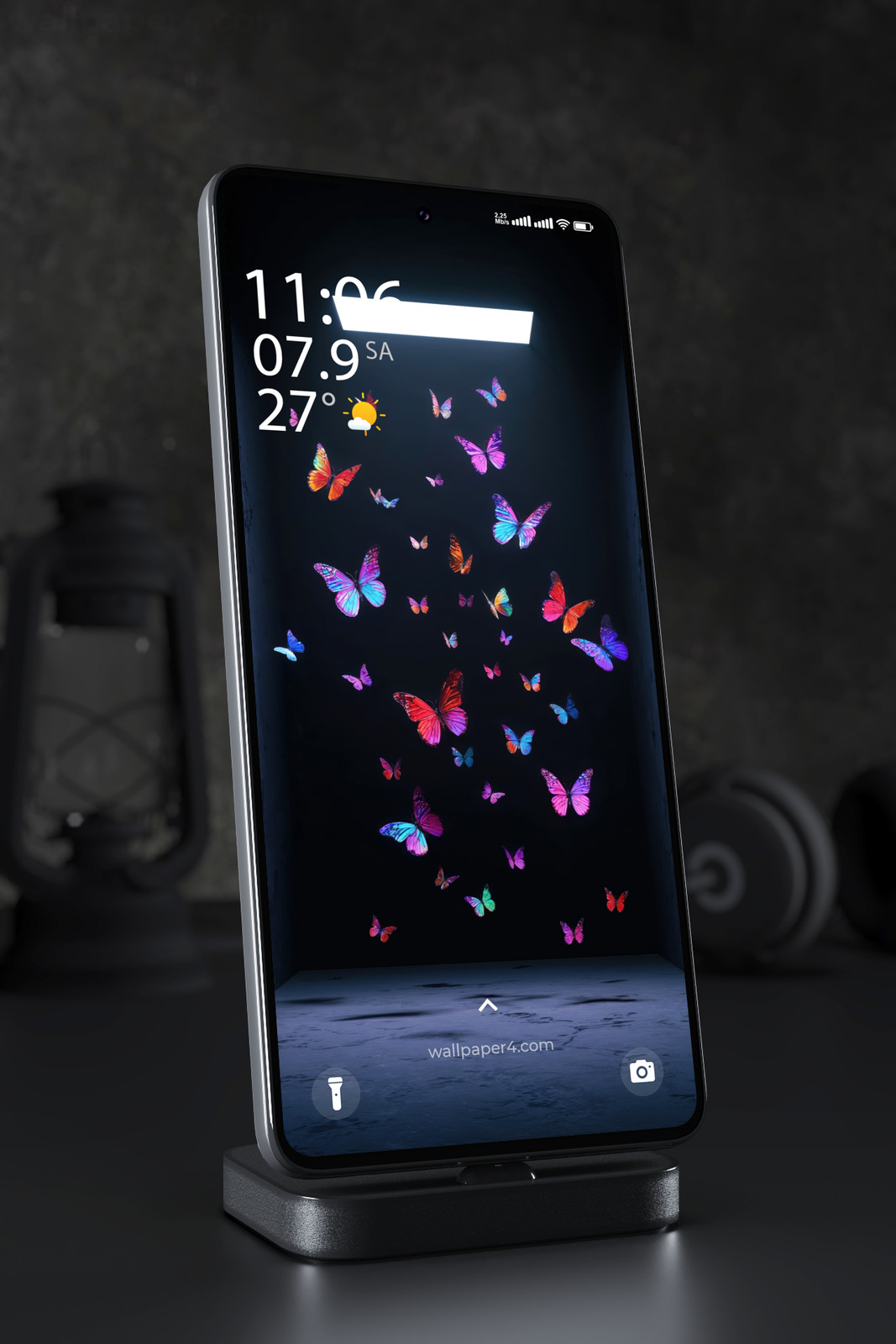 Mobile Wallpaper 8137 - Vibrant Rainbow Butterflies on Black Background
