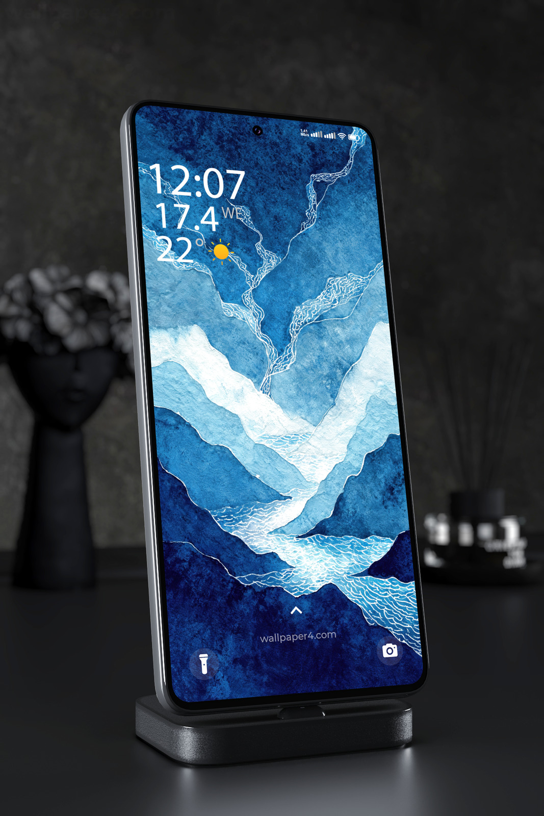 Phone Wallpaper 8149 - Abstract Blue Mountain River Watercolor Art