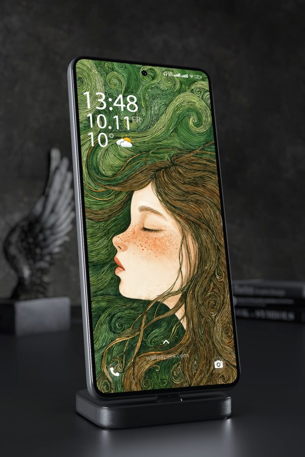 Phone Wallpaper 8157 - Dreaming Girl in an Enchanted Green Forest