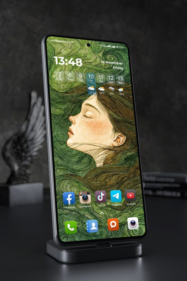 Mobile Wallpaper 8157 - Dreaming Girl in an Enchanted Green Forest