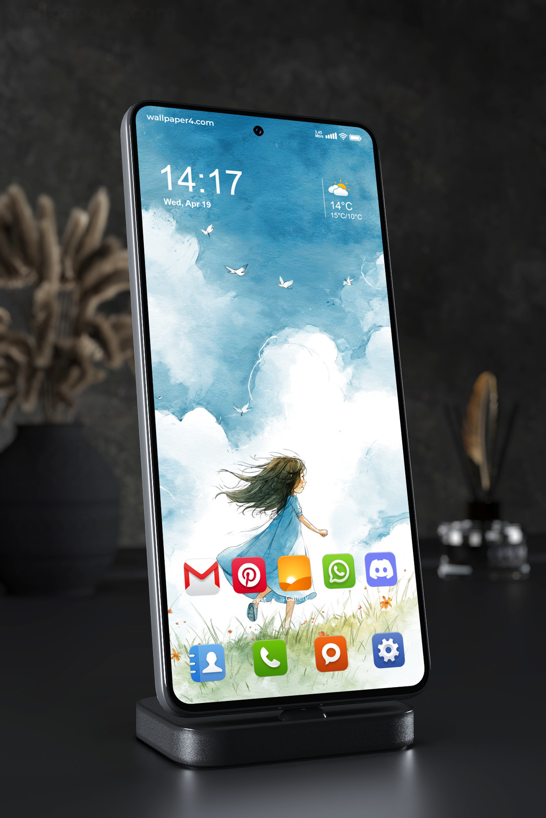 Mobile Wallpaper 8160 - Girl Running Beneath a Peaceful Blue Sky