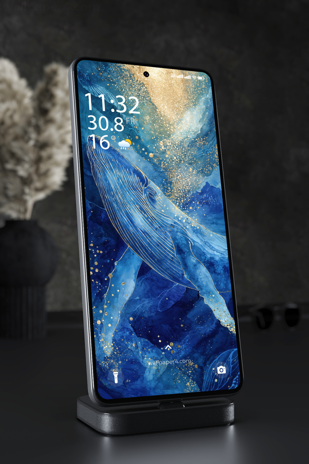 Phone Wallpaper 8166 - Golden Blue Whale in a Dreamlike Ocean