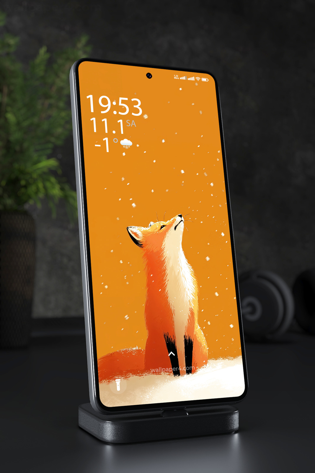 Phone Wallpaper 8190 - Curious Red Fox in Gentle Winter Snow