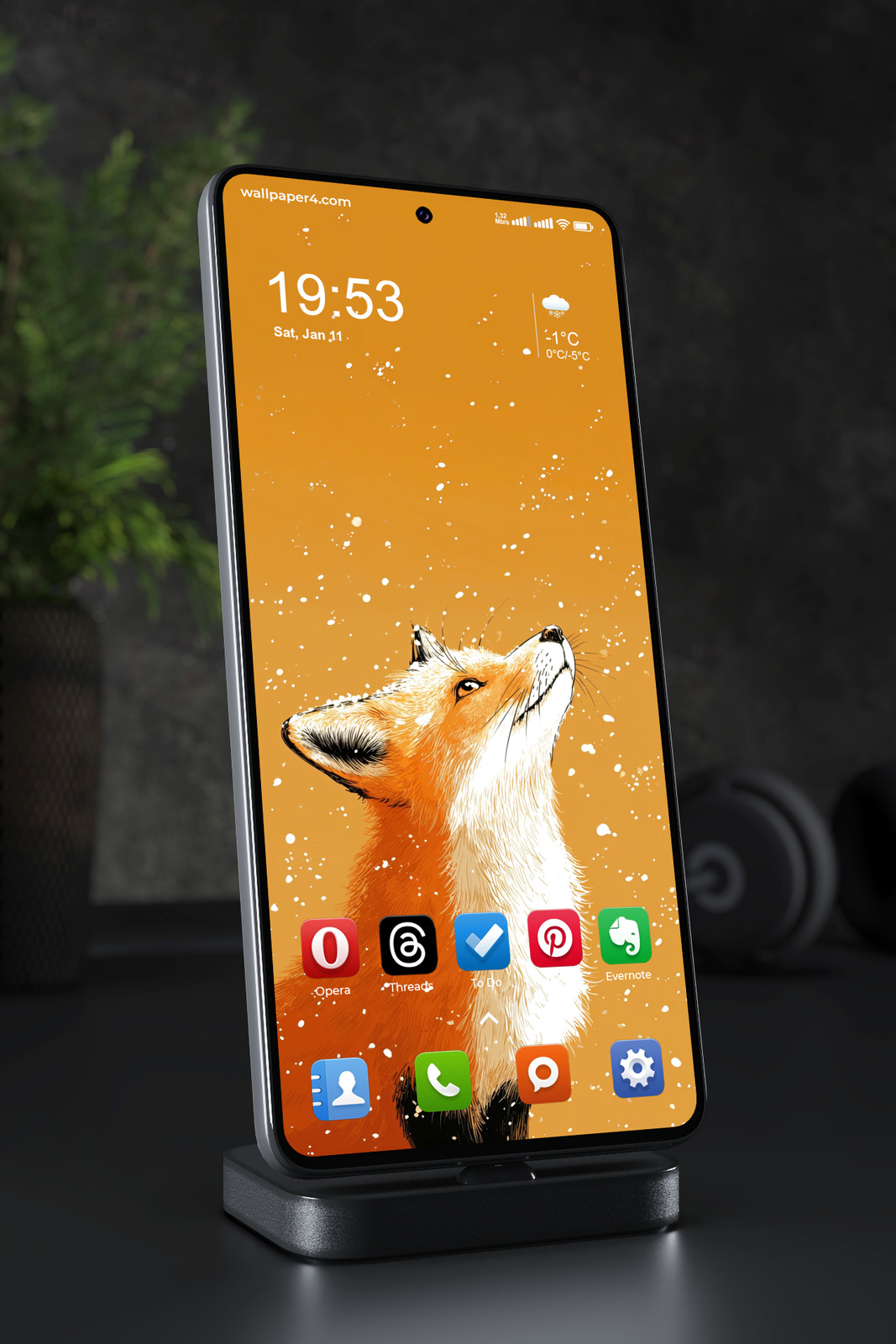 Mobile Wallpaper 8190 - Curious Red Fox in Gentle Winter Snow