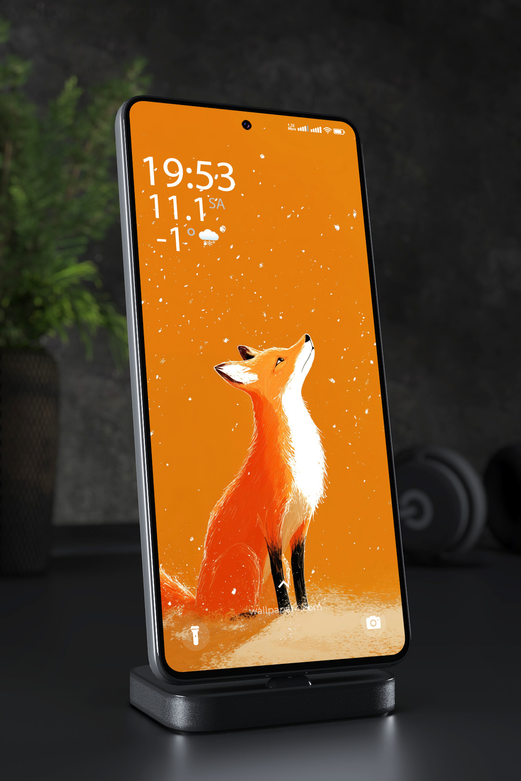 Mobile Wallpaper 8190 - Curious Red Fox in Gentle Winter Snow