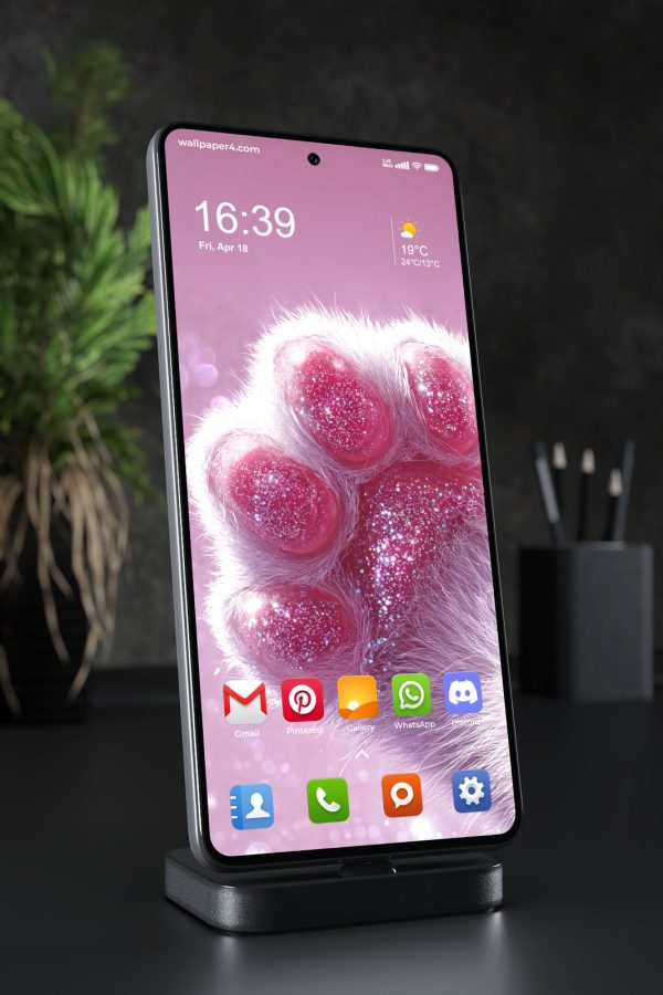 Phone Wallpaper 8208 - Sparkling Pink Cat Paw in Dreamy Soft Light